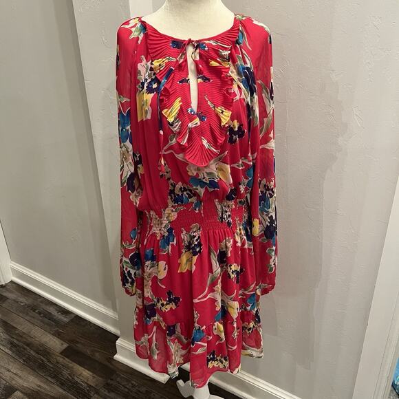 Ralph Lauren Women's Pink Floral-Print Keyhole Split V Neck Dress Size 12 - Picture 1 of 6